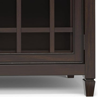 SIMPLIHOME Connaught SOLID WOOD 60 inch Wide Traditional Wide Storage Cabinet Buffet in Chestnut Brown for the Living Room, Entryway and Family Room