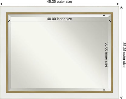 Amanti Art White Bathroom Mirror for Over Sink, 35x45 Eva White Gold Rectangle Vanity Mirror, X-Large Modern Contemporary Frame, Hangs Horizonally and Vertically, Bathroom Wall Decor, Beveled Edge