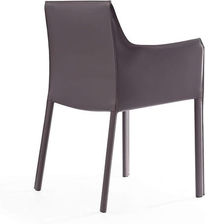 Manhattan Comfort Paris Modern Saddle Leather Dining Chairs, Metal Frame, Comfortable Padded Seat, Fully Assembled Armchair Accent Furniture, Set of 2, Grey