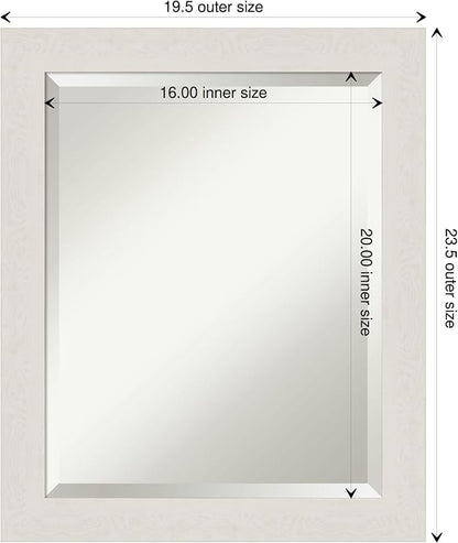 Amanti Art White Bathroom Mirror for Over Sink, 24x20 Rustic Plank White Narrow Rectangle Vanity Mirror, Small Rustic Farmhouse Frame, Hangs Horizonally and Vertically, Bathroom Wall Decor, Beveled