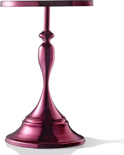 HOMES: Inside + Out Halric Modern 24" Tall Round End Table with Decorated Tabletop and Iron Metal Base, Accent Furniture, Elegant Pedestal Stand for Living Room, Home Office, Chrome Purple