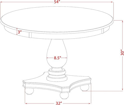 F52-0N-TP - Kitchen Table with Acacia Wood Round Tabletop, Antique Walnut Finish