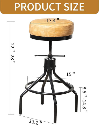 Swivel Bar Stools Adjustable Swivel Barstools Modern PU Leather 28inch Round Backless Counter Height Stool Metal Industrial Bar Chair for Kitchen Island (1, Ash Wood PU Leather)