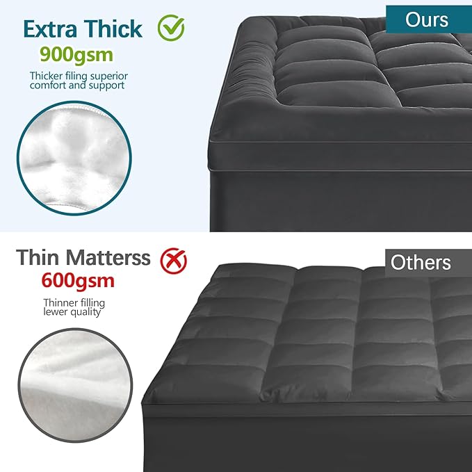 CYMULA Mattress Topper Super Queen Size - Extra Thick Cooling Mattress Pad Cover for Back Pain - Soft Mattress Protector Bed Topper Pillow Top with 8-21 Inch Deep Pocket 3D Snow Down Alternative Fill