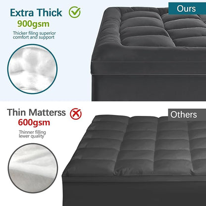 CYMULA Mattress Topper Super Queen Size - Extra Thick Cooling Mattress Pad Cover for Back Pain - Soft Mattress Protector Bed Topper Pillow Top with 8-21 Inch Deep Pocket 3D Snow Down Alternative Fill