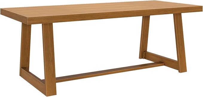 Plank+Beam 84 Inch Farmhouse Dining Table, Solid Wood Rustic Kitchen Table, Large Wooden Rectangular Dinner Table for Dining Room, Home Office, Living Room Furniture, Easy Assembly, Pecan Wirebrush