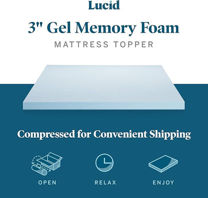 LUCID 3-inch Ventilated Gel Memory Foam Mattress Topper - California King