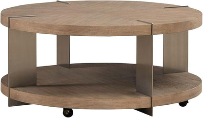 Liberty Furniture Harlow Living Room Round Cocktail Table - Sandstone & Satin Nickel