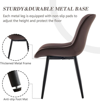 YOUNIKE Brown Dining Chairs Set of 2 with High Backs Mid Century Modern Kitchen & Dining Room Chairs PU Faux Leather Upholstered Wide Accent Chair Comfortable Large Padded Living Waiting Guest Room