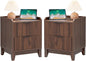 Wnutrees Fluted Nightstand with Charging Station, Modern Bedside Table with 2 Drawers, Farmhouse Wooden End Side Table for Living Room, 2Pack, Brown