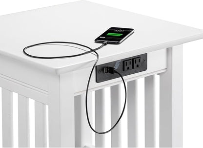 AFI, Mission End Table with Charging Station, White
