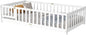 Twin Floor Bed with Slats and Center Support Bar, Wood Montessori Floor Bed with Fence and Door, Kids Montessori Bed Twin Size, Twin Size Montessori Floor Bed for Kids, Girls, Boys(Twin White)