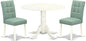 East West Furniture DLAS3-WHI-43 3 Piece Modern Dining Set contain A Wood Dining Table and 2 Willow Green Polyester Fabric Mid Century Chairs, Linen White