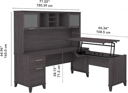 Bush Furniture Somerset 3 Position Sit to Stand L Shaped Desk with Hutch in Storm Gray | Ergonomic Height Adjustable Standing Computer/Laptop Table for Home Office