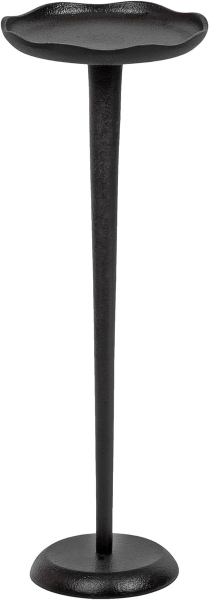 Kate and Laurel Alessia Modern Decorative Metal Drink Table; 8 x 8 x 22; Black; Round Cast Aluminum Pedestal Plant Stand with Rough Texture and Deckled Edge