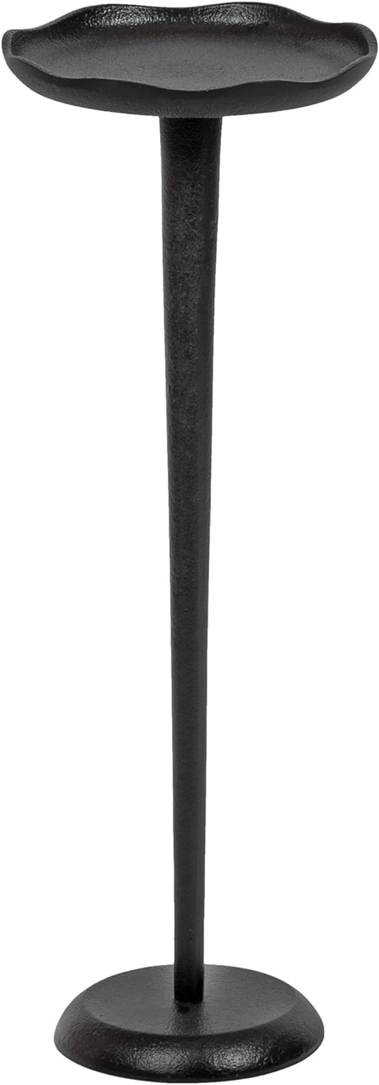 Kate and Laurel Alessia Modern Decorative Metal Drink Table; 8 x 8 x 22; Black; Round Cast Aluminum Pedestal Plant Stand with Rough Texture and Deckled Edge