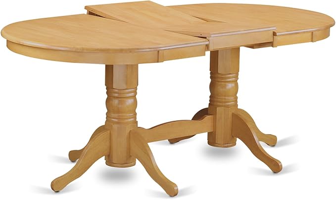 East West Furniture VAAB7-OAK-04 7 Piece Dinette Set Consist of an Oval Dining Room Table with Butterfly Leaf and 6 Light Tan Linen Fabric Upholstered Chairs, 40x76 Inch, Oak