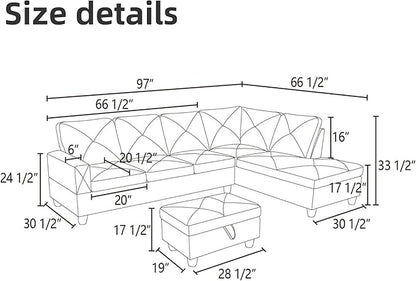 L Shaped Sectional Couch Sofa, Modern Couches for Living Room, Comfy 4 Seat Modular Sectional Sofa with Ottoman Storage for Bedroom Apartment, Gray