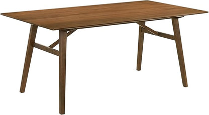 Armen Living Channell Mid Century Modern 7 Piece Walnut Wood Dining Table Set with Blue Fabric