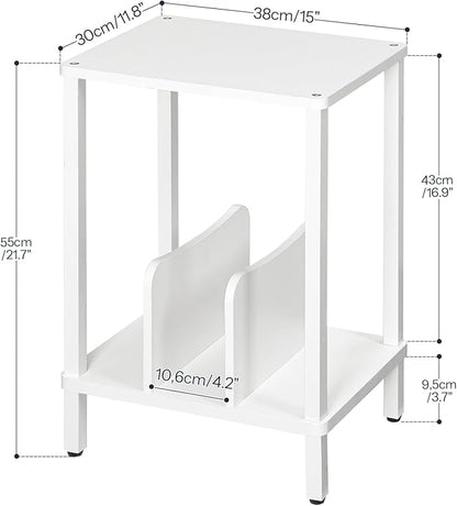 HOOBRO Record Player Stand, 2-Tier End Table, Vinyl Record Turntable Stand with Storage up to 100 Albums, Small Side Table for Living Room, Bedroom, White, WT05RS01