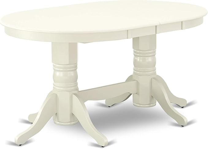 East West Furniture VAVA9-LWH-W 9 Piece Dining Room Table Set Includes an Oval Kitchen Table with Butterfly Leaf and 8 Dining Chairs, 40x76 Inch, Linen White