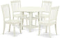 East West Furniture SUDA5-LWH-W 5 Piece Dining Room Furniture Set Includes a Round Kitchen Table with Dropleaf & Shelves and 4 Dining Chairs, 42x42 Inch, Linen White