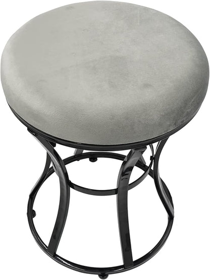 Vanity Stool, Grey Stools for Makeup Room, Round Ottoman Foot Stool, Velvet Footrest Vanity Chair for Bathroom, Bedroom, Living Room Furniture, Entryway, Offices