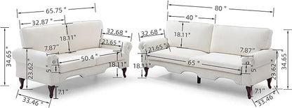 2 Piece Sectional Sofa Set, 2+3 Seat Convertible Couch with Movable Pillows, Upholstered Couches for Living Room, Beige
