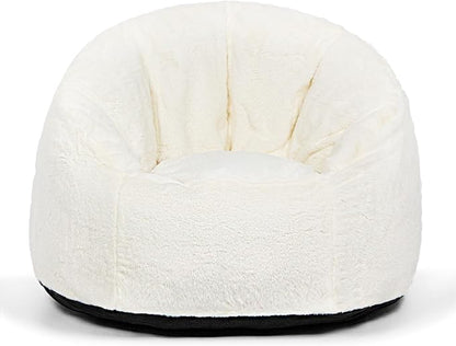 N&V Medium Shell Bean Bag Chair, Adult Size Bean Bag Sack, Foam Filling, Includes Removable and Machine Washable Cover, 37in, Soft Faux Fur, White