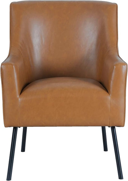 HomePop Modern Accent Chair, Home Décor, Accent Chairs for Living Room & Bedroom, Fabric Reading Living Room Side Chair, Single Sofa with Lounge Seat and Metal Legs- Carmel Faux Leather