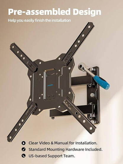 UL Listed Full Motion TV Wall Mount for 26-60 Inch TV Mounts Up to 77 lbs, Max VESA 400x400mm, Wall Mount TV Bracket with Swivel, Tilting, Leveling Adjust & Extendable Arm