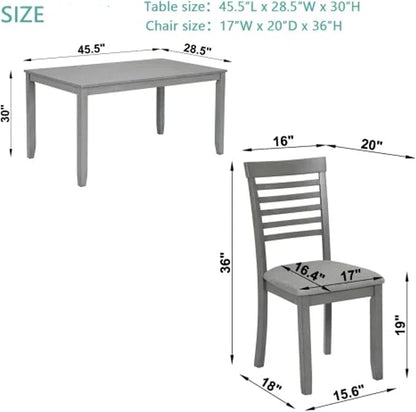 5-Piecern Dining Table Set, Kitchen Set with One Rectangular Table and 4 Upholstered Chairs, Living Room Chairs with Ladder Backrest and Comfortable Seat Cushion, Wooden Dining Furniture, Gary