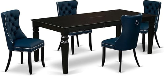 East West Furniture LGDA5-BLK-29 5 Piece Dining Set Includes a Rectangle Wooden Table with Butterfly Leaf and 4 Polyester Fabric Upholstered Chairs, 42x84 Inch, Black