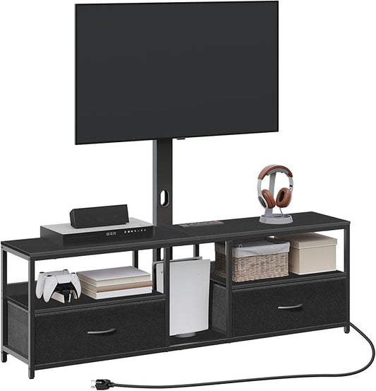 TV Stand with Mount for up to 65", Entertainment Center with Switch-Controlled Charging Station, Swivel TV Stand Mount with Fabric Drawers, for Living Room, Black TVBK154E01