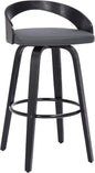 Armen Living Sonia 26" Counter Height Swivel Gray Faux Leather and Black Wood Bar Stool
