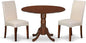 East West Furniture DLDR3-MAH-01 3 Piece Kitchen Table & Chairs Set Contains a Round Dining Room Table with Dropleaf and 2 Cream Linen Fabric Parson Dining Chairs, 42x42 Inch, Mahogany