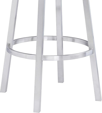 Armen Living Madrid 30" Bar Height Swivel Modern Grey Faux Leather and Brushed Stainless Steel Bar Stool for Kitchen Island Counter