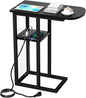 C Table End Table with Charging Station, Couch C Shaped Side Table for Living Room, Bedroom, Laptop Table with USB Ports and Type-C Port, Snack Tray Table for Couch, Black