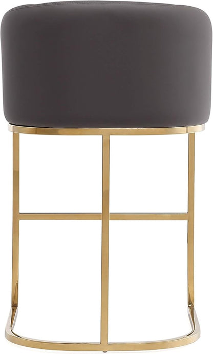 Manhattan Comfort Louvre 26 Inch Mid Century Modern Counter Height Bar Stools - Elegant Faux Leather Padded Seat, Stainless Steel Base with Footrest, Fully Assembled Barstools, Set of 2, Grey