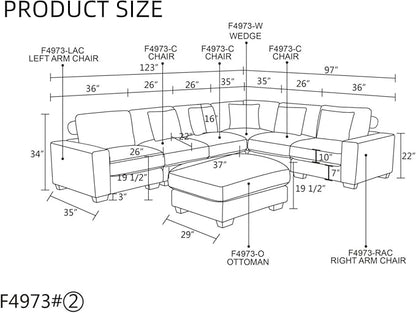 L Shaped Sectional Couches for Living Room, Stylish Sectional Loveseat Sofa with Ottoman & Deep Seats, Living Room Furniture Home Sofa for Adults, Steel Gray
