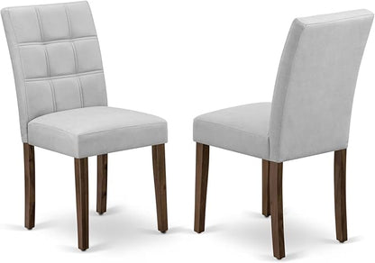 East West Furniture DLAS3-AWA-27 3 Piece Mid Century Modern Dining Set contain A Wood Table and 2 Light Gray Polyester Fabric Mid Century Modern Dining Chairs, Antique Walnut