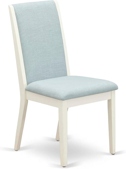 East West Furniture V097LA015-9 9 Piece Kitchen Table & Chairs Set Includes a Rectangle Dining Table with V-Legs and 8 Baby Blue Linen Fabric Parson Chairs, 40x72 Inch, Multi-Color