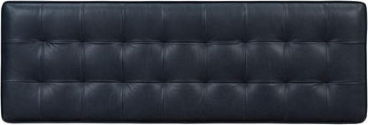 POLY & BARK 55" Tufted Leather Bed Bench for Bedroom End of Bed - Living Room Entry Way Bench - Pure Italian Leather Upholstery with a Solid Wood Frame - Ottoman Bench with Wooden Legs - Deepsky Blue