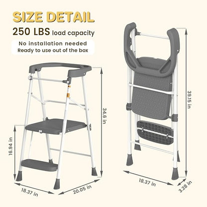 HBTower Kids 2 Steps Step Stool, Toddler Tower for Kitchen Counter Learning, Toddler Kitchen Stool Helper with Anti-Drop Safty Railing Kids Standing Folding Stepper