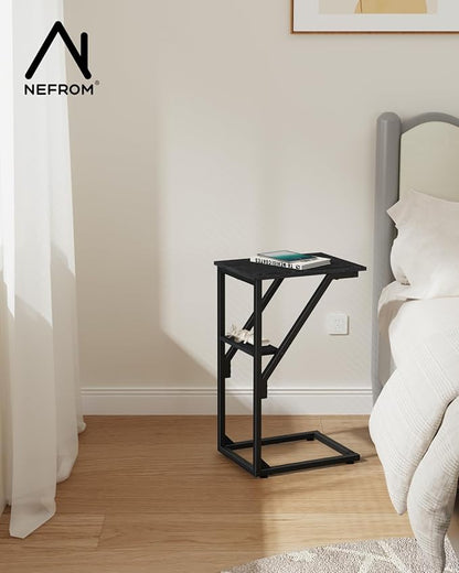 C-Shaped End Table, Small Side Table for Couch, Sofa TV Tray Table for Living Room, Bedroom, Bedside ET-D-BK1
