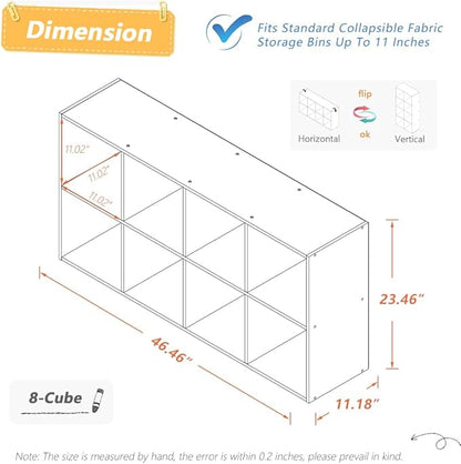 8 Cube Organizer Bookcase - Fabric Storage Bins Container, Open Shelf Simple Compartments Bookshelf, Oak