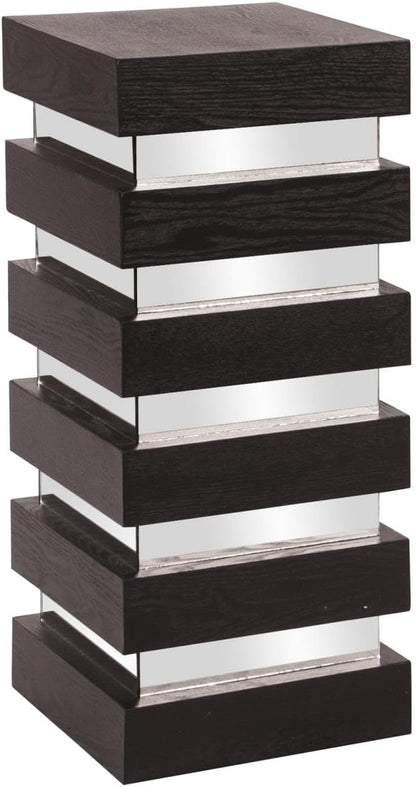 Howard Elliott Stepped Pedestal Accent Table, Black Wood and Mirrored Side End Table for Home Decor, Small Space Pedestal Table for Bedroom, Living Room & Entryway, 12 x 12 x 28 Inch, Medium
