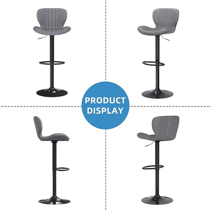 Shintenchi Bar Stools Set of 4 Modern Swivel Bar Chairs, Counter Height Faux Leather Metal Barstools, Upholstered Island Chairs with Back and Footrest, Gray