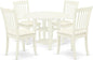 East West Furniture SUDA5-LWH-C 5 Piece Kitchen Table Set for 4 Includes a Round Dining Room Table with Dropleaf & Shelves and 4 Linen Fabric Upholstered Chairs, 42x42 Inch, Linen White