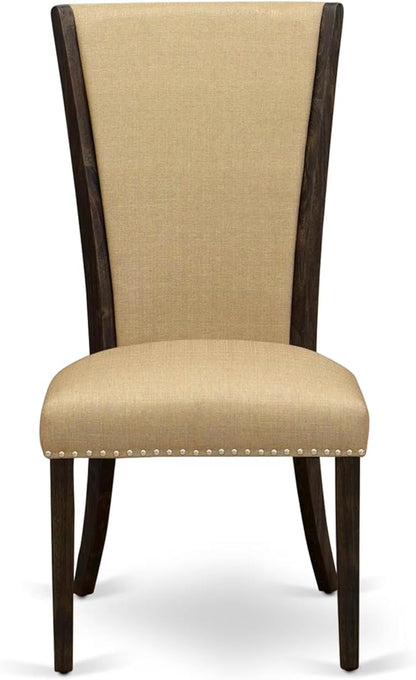 East West Furniture V777VE703-7 7 Piece Dining Table Set Consist of a Rectangle Dining Room Table with V-Legs and 6 Brown Linen Fabric Parsons Chairs, 40x72 Inch, Multi-Color